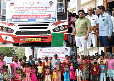 ஆரம்ப நிலை பயிற்சி மையங்களில் பயிற்சி பெறும் 25 மாற்றுத்திறனாளி குழந்தைகள் மதுரைக்கு   கல்வி சுற்றுலா செல்லும் வாகனத்தை  மாவட்ட ஆட்சித்தலைவர் அவர்கள் கொடியசைத்து வழியனுப்பி வைத்தார்.