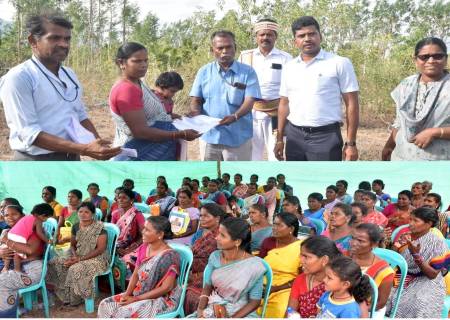 ஆதிதிராவிடர் சமூகத்தை சேர்ந்த  ஆதிதிராவிடர் நத்தம் இலவச வீட்டுமனை ஒப்படை ஆணைகள் பெற்று, இதுவரை இணைய வழிபட்டா கிடைக்கப்பெறாதவர்களுக்கு மாவட்ட ஆட்சித்தலைவர் அவர்கள் இணையவழி பட்டாக்களை பயனாளிகளுக்கு நேரில் சென்று வழங்கினார்.