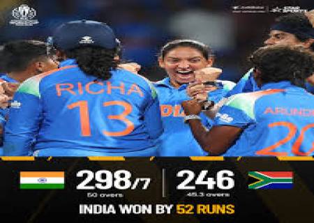 பெண்கள் உலகக் கோப்பை கிரிக்கெட் போட்டி13 வது சீசனில் இந்திய அணி சாம்பியன் பட்டத்தை  வென்றது.