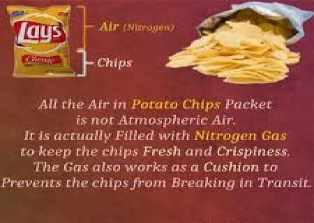 சிப்ஸ் பாக்கெட்டுகளில் எந்த வாயு நிரப்பப்படுகிறது?