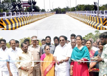இருக்கன்குடி அருள்மிகு மாரியம்மன் திருக்கோயிலில் இந்து சமய அறநிலையத்துறை சார்பில் கட்டப்பட்டுள்ள திருக்கோயிலுக்கு வரும் வழியில் அர்ச்சுனா ஆற்றின் குறுக்கே உயர்மட்டப் பாலம்  திறப்பு.
